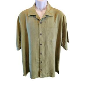 Tommy bahama XL 100% silk green floral embellished hawaiin button up vacation ^